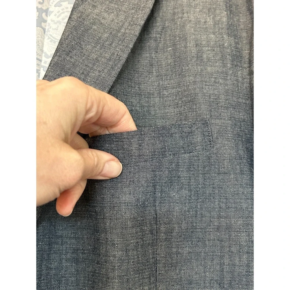 Tasso Elba Mens Blazer Woven Cotton Breathable Preppy Tropical Gray Size L 42-44